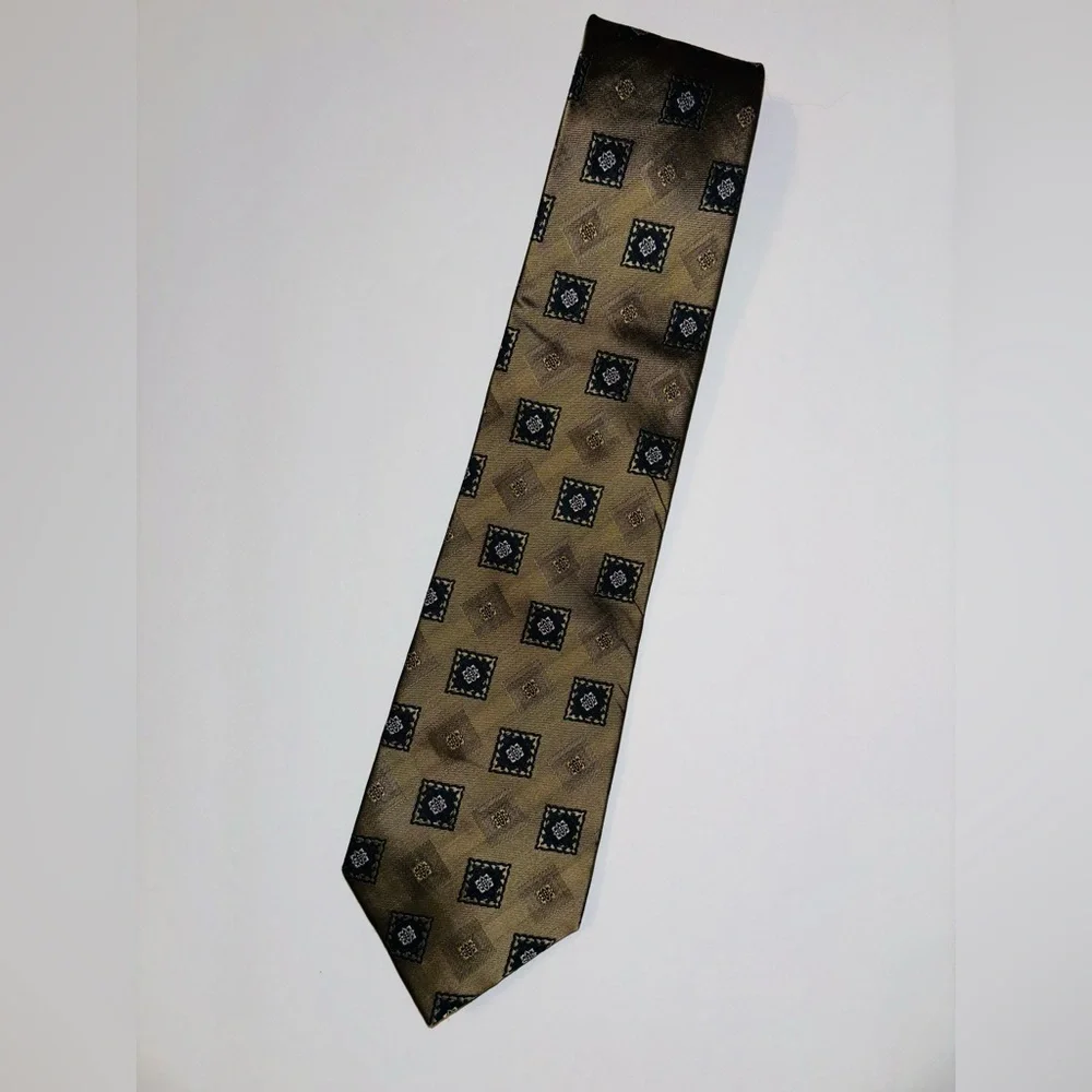 Vintage Umberto Frasi Dark‎ Gold Black Detailed Necktie 59”X4